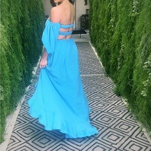 Elegant Off-Shoulder Blue Dress